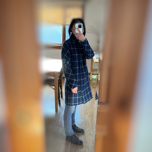 100% wool Funnel Neck Cocoon coat in windowpane check - Picture 3 of 8